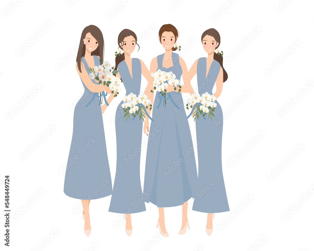 beautiful happy bride and bridesmaid in blue gown wedding ceremony beautiful happy bride and bridesmaid in blue gown wedding ceremony