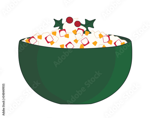 Bowl of tasty crab salad on white background