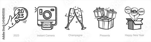 instant camera, champagne