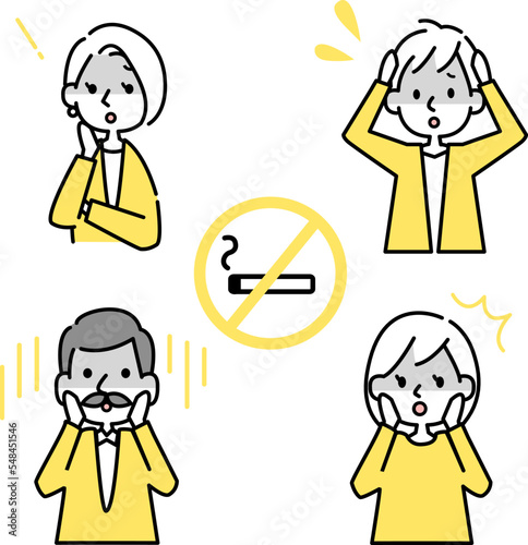 喫煙者達のショックな表情のアイコンセット