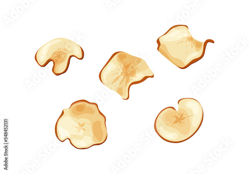 Apple fruit chips dry crips slice. Organic food baked delicious. Vector illustration