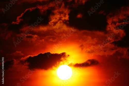 Fototapeta Naklejka Na Ścianę i Meble -  Blur focus Sunset sky orange sky orange cloud outdoor summer nature