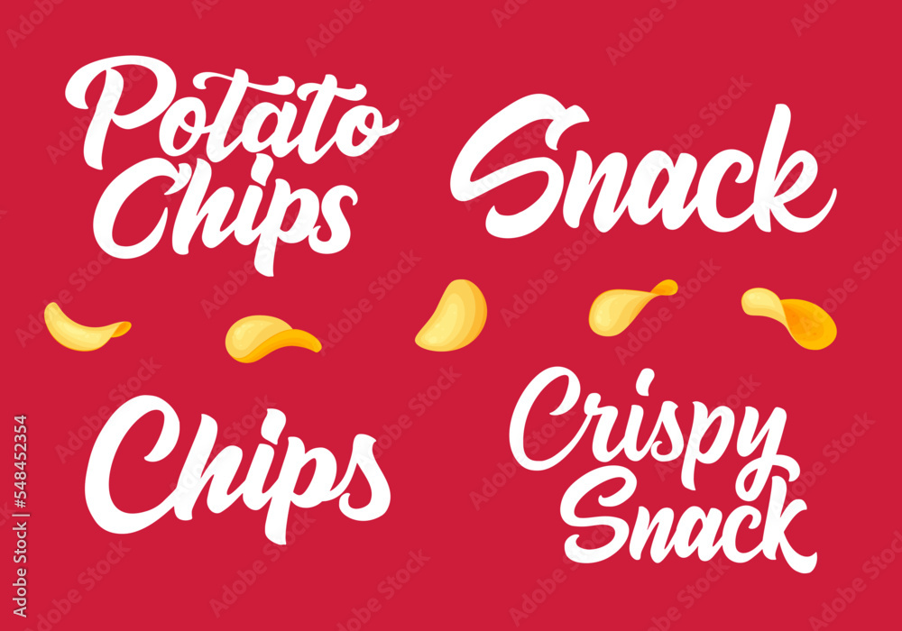 Crunchy crispy text, lettering quote hand drawn creative concept for your business. Chips modern style, product. Vector illustration