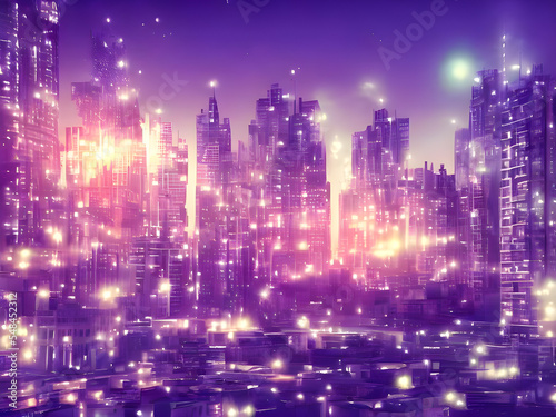 Abstract Downtown city lights in rushhour. Wallpaper Background, digital art