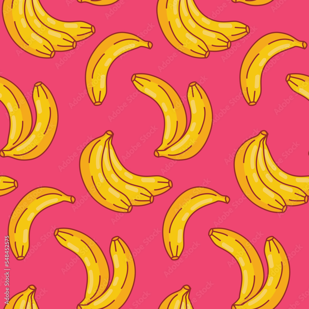 Bananas on pink background cute seamless vector pattern. Vector illustration Bananas on pink background cute seamless vector pattern. Vector illustration