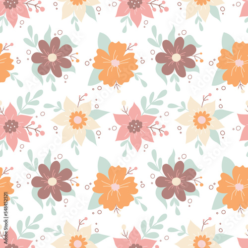 Cute flowers in pastel colors on white background  vector seamless pattern