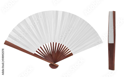 White Chinese folding fan isolated on white background