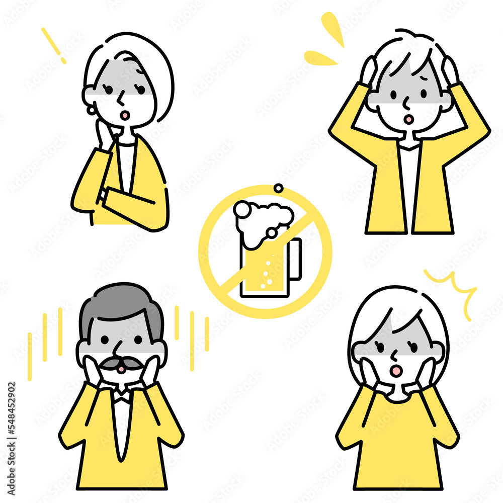 禁酒する人物達のイラスト ショックな表情とポーズ素材 禁酒する人物達のイラスト ショックな表情とポーズ素材