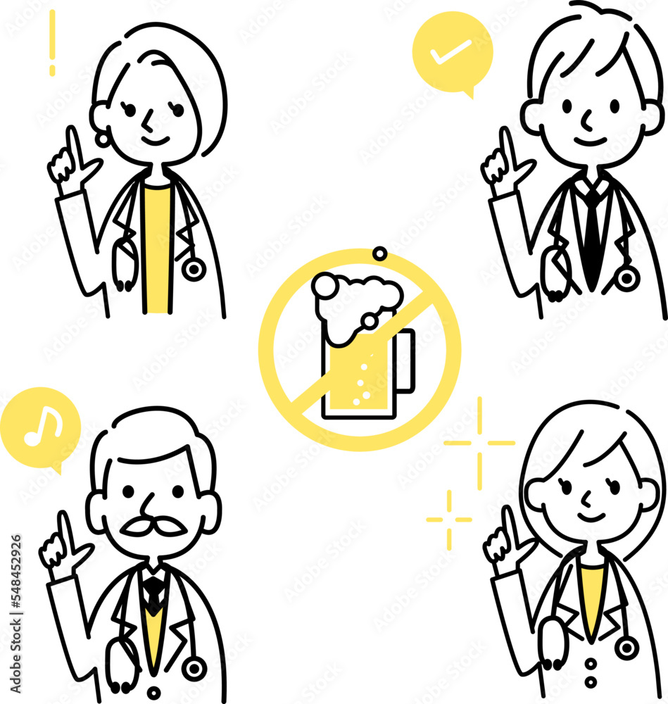 アルコール依存について説明する医療従事者のベクターイラスト 