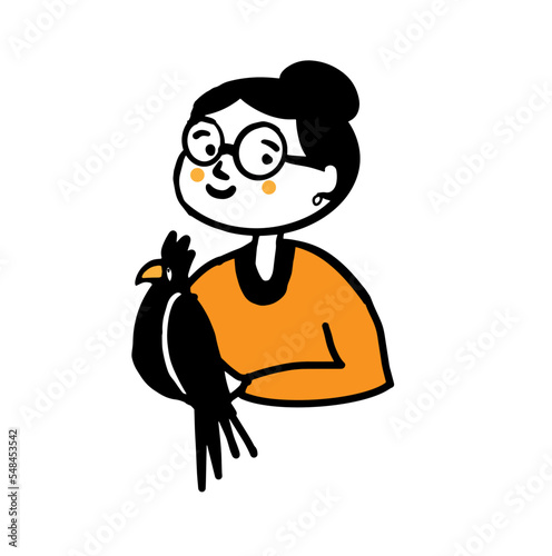 A sweet old lady with a parrot. Vector illustration