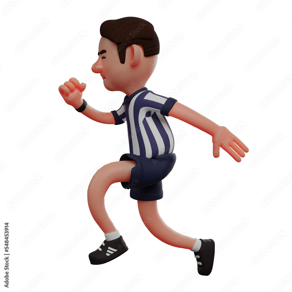 3D illustration. 3D cartoon image of a referee character in a running pose. Showing a serious expression. wearing cool football costumes. 3D Cartoon Character 3D illustration. 3D cartoon image of a referee character in a running pose. Showing a serious expression. wearing cool football costumes. 3D Cartoon Character