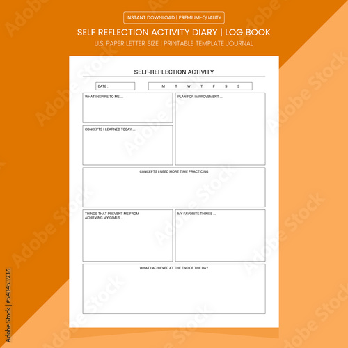 Self Reflection Activity Log Book | Self Reflection Notebook Printable Template | Diary Journal 