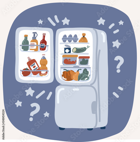 Vector illustration of fridge vector. Food inside frige