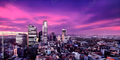 Megacity Downtown Panorama im dramatischen Abendrot photo