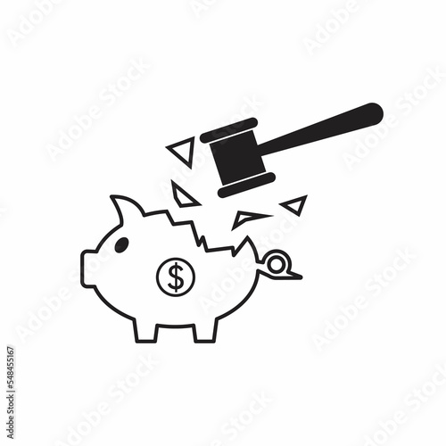 Piggy bank and hammer Icon Isolated on White Background photo