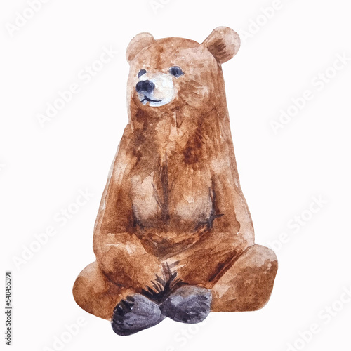 Watercolor brown sitting teddy bear isolated on white background © ReadMarina