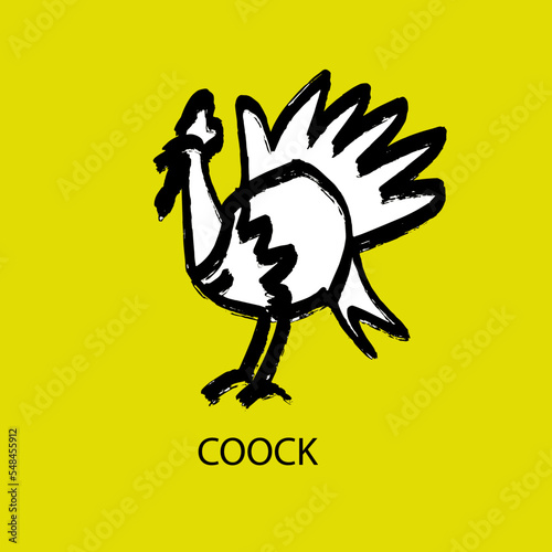 Cock. A sketch drawn by hand with a dry brush. Vector doodle illustration