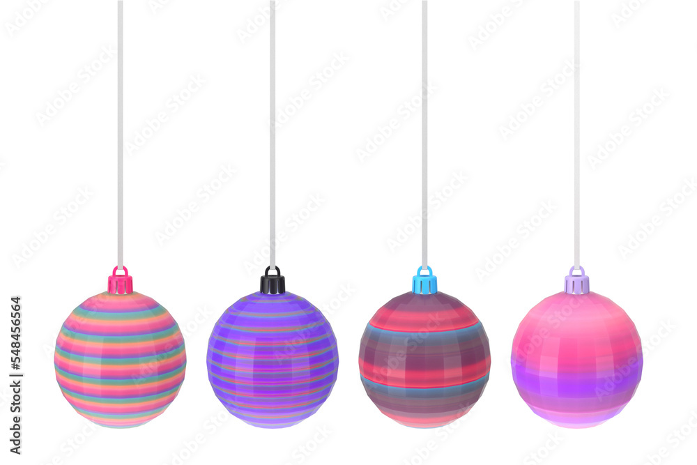 Abstract winter Christmas balls decoration set. 3d element with transparent background.