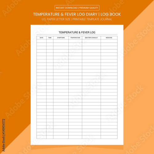 Temperature & Fever Log | Temperature & Fever Notebook Printable Template | Diary Journal