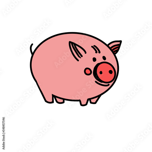 Pink fat funny pig. Vector illustration