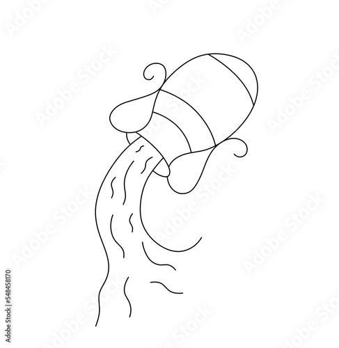 Vector isolated clay jug of flowing water simple aquarius zodiac sign symbol colorless black and white contour thin line easy drawing