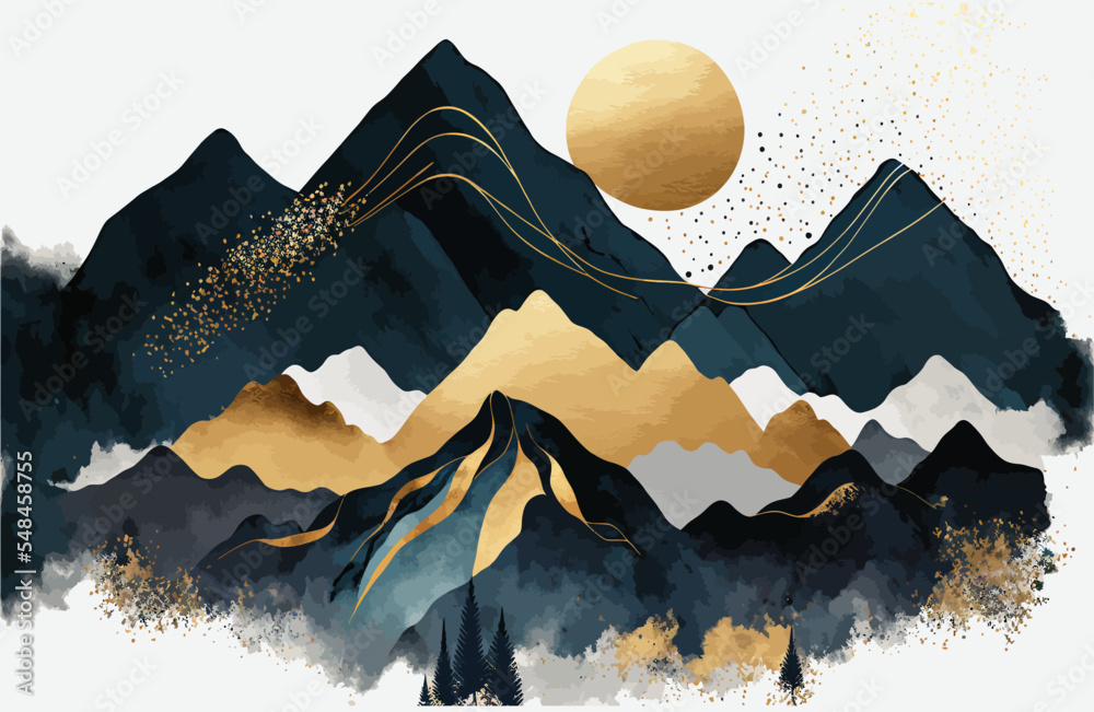 Watercolor mountain background. Landscape with mountains in a