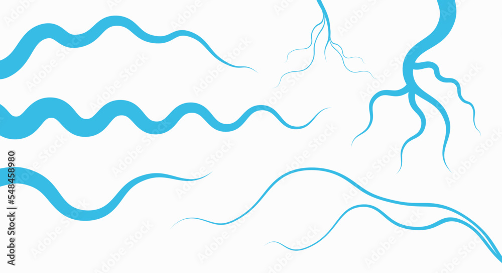 Bending wobbling river bed set. Flat vector illustration isolated on white