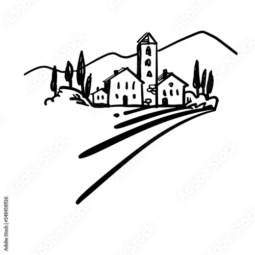 Italian landscape. A hand-drawn sketch in a minimalist style. Vector doodle illustration