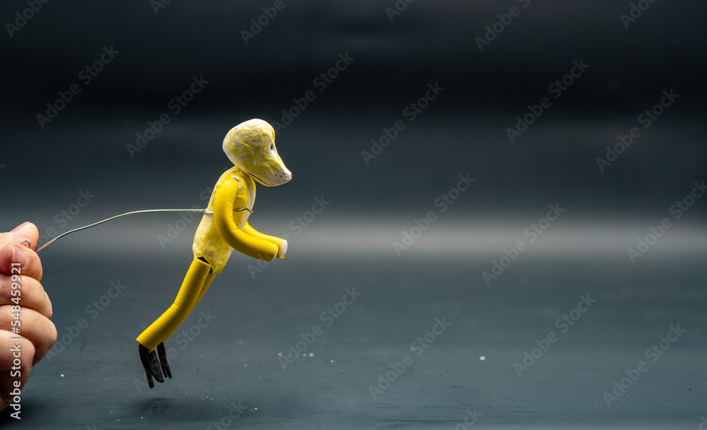 Stopmotion process of jumping. Jump start. Man's hand holding with an