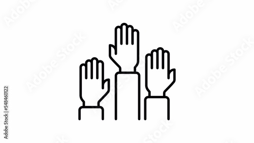 Raising hands concept. Transparent background. Line icon animation.