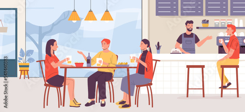 People in restaurant, friend drink beer in pub