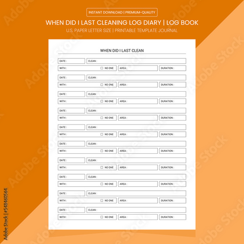 When Did I Last Cleaning Log | When Did I Last Cleaning Notebook Printable Template | Diary Journal