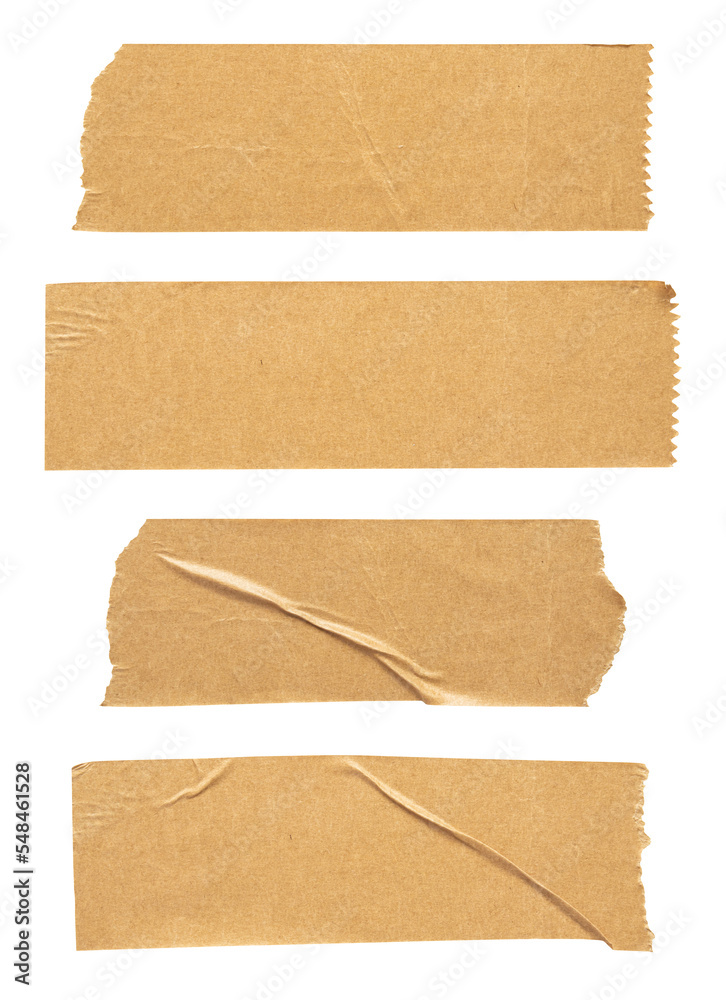 Brown adhesive paper tape set isolated on white background
