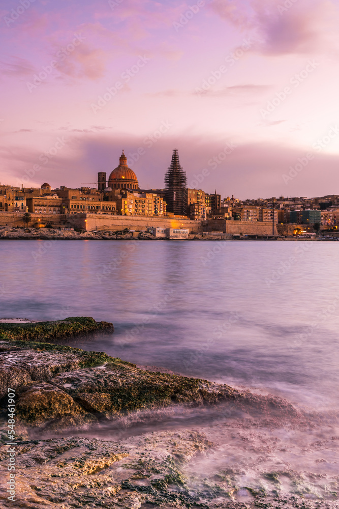 Architecture of. Valletta, Malta in warm sunset colors