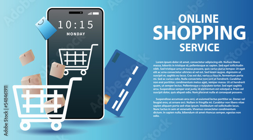 Online shopping on application and website concept, digital marketing online, shopping cart with buy items on smartphone screen.	
Online shopping on application and website concept, shopping service