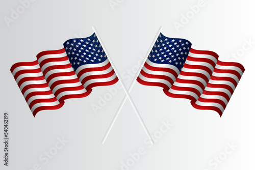 wavy american flag with pole and white background suitable for commemorating american independence day.