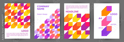 Business publication cover template collection vector design. Bauhaus style isometric journal © SunwArt