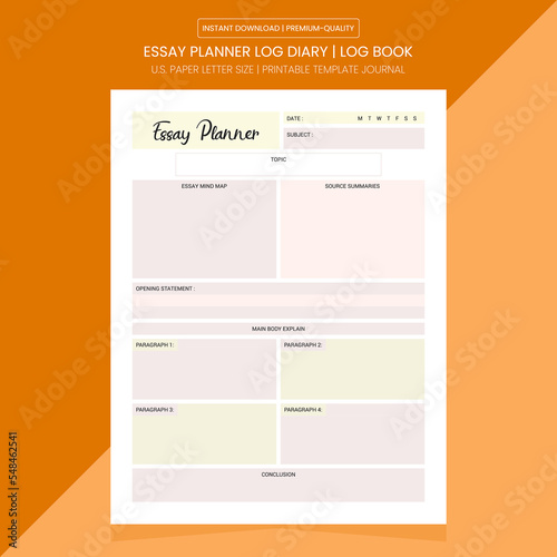 Essay Planner Log Book | Essay Planner Notebook Printable Template | Diary Journal