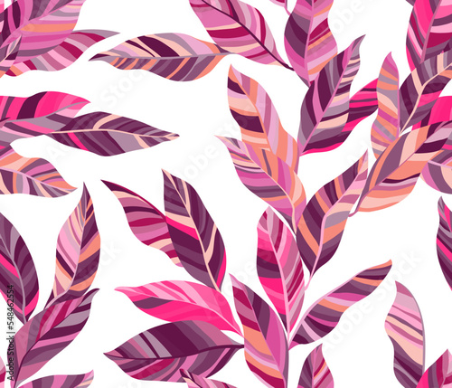 Striped leaves tree branches vector seamless pattern summer fasion textile pr...