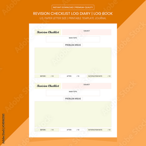 Revision Checklist Log Book | Revision Checklist Notebook Printable Template | Diary Journal