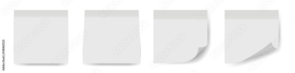 Set of realistic white sticks. Isolated note collection with shadows. Notes collection with shadow. Vector illustration isolated on white background. Set of realistic white sticks. Isolated note collection with shadows. Notes collection with shadow. Vector illustration isolated on white background.