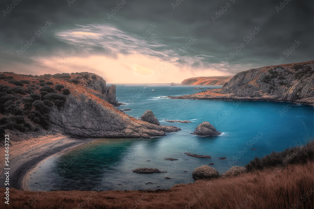 Obraz premium sunset over the rocky Jurassic coastline