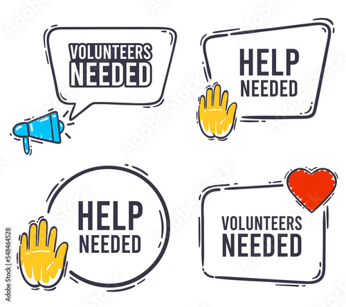 Volunteers needed banner speech bubble with message