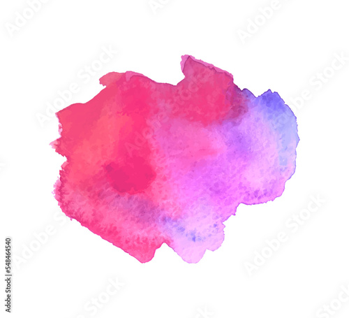 Hand drawn colorful art. Aquarelle spot on isolated white. Colored blotch. Watercolour splotch. Abstract stain. Colorful illustration