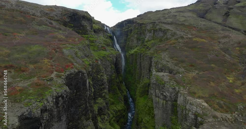 aerial view of Glymur Waterfall canyon aerial view of Glymur Waterfall canyon