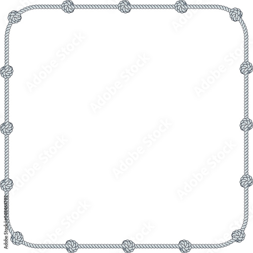 Square rope frame isolated on white background. Twisted cord.