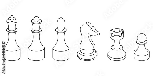 Outline chess piece set. Isolated on white background.