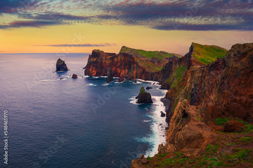 Fototapeta Sunset over cliffs of Ponta de Sao Lourenco peninsula, Madeira Islands, Portugal