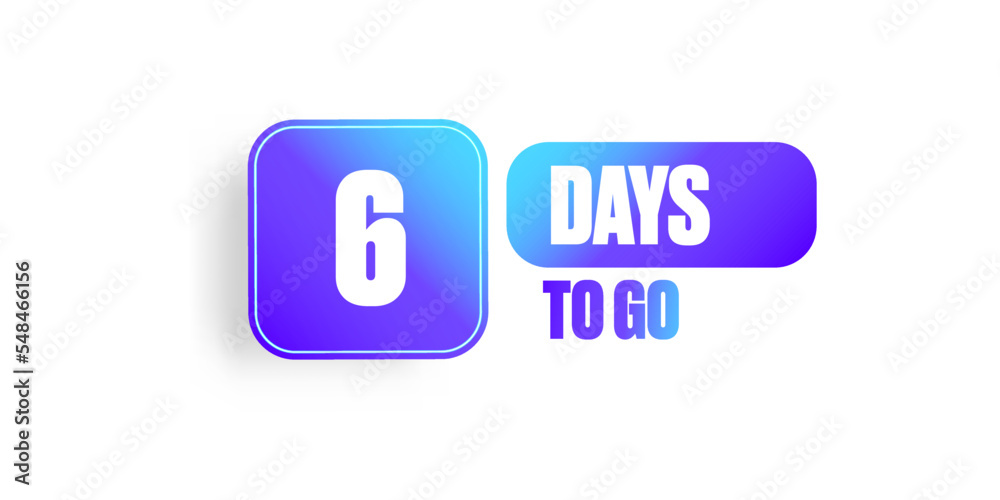 Six days to go countdown horizontal blue banner design template isolated on white background. 6 days to go sale announcement blue modern shiny banner, label, sticker, icon, poster and flyer. Six days to go countdown horizontal blue banner design template isolated on white background. 6 days to go sale announcement blue modern shiny banner, label, sticker, icon, poster and flyer.