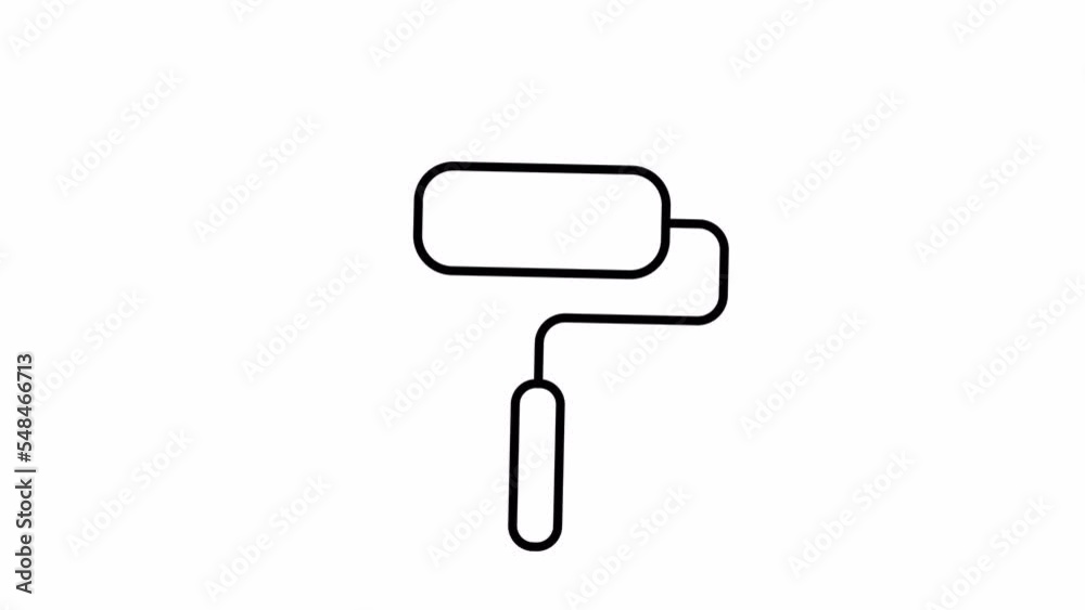 Paint roller moving up and down. Transparent background. Line icon animation. Paint roller moving up and down. Transparent background. Line icon animation.